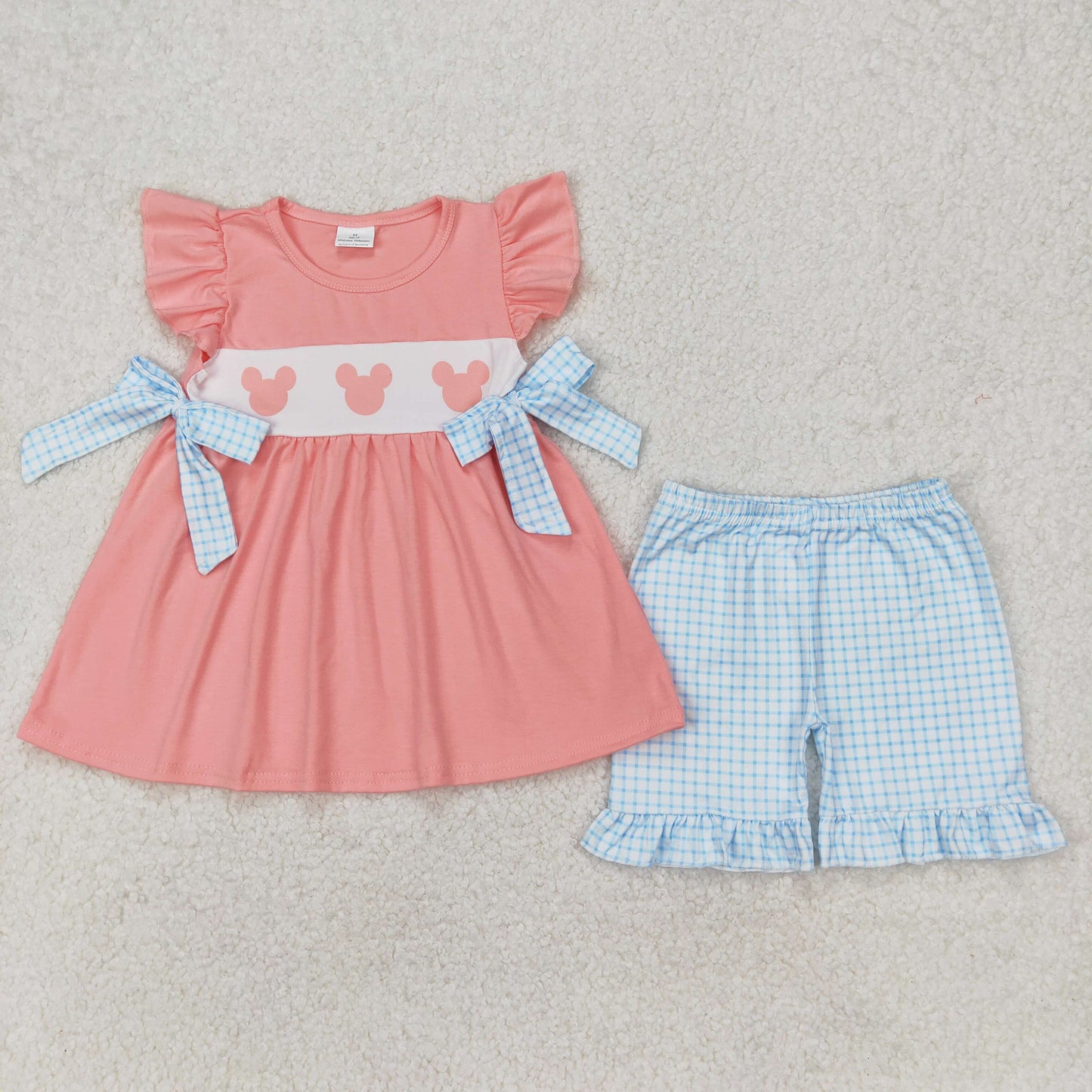 solid plaid cartoon mouse girl shorts set