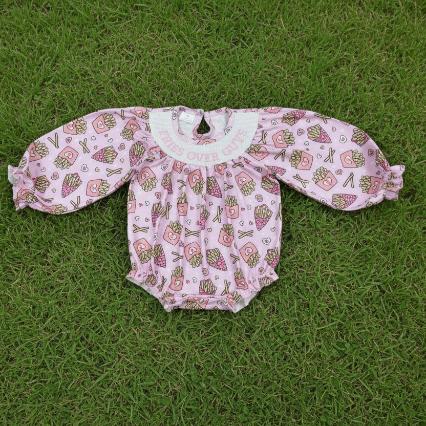 fries over guys embroidery romper