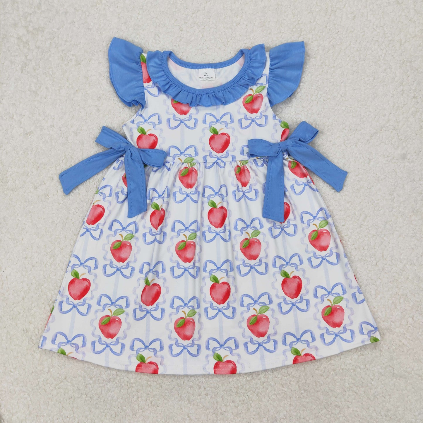 apple bow print girl back to school dress