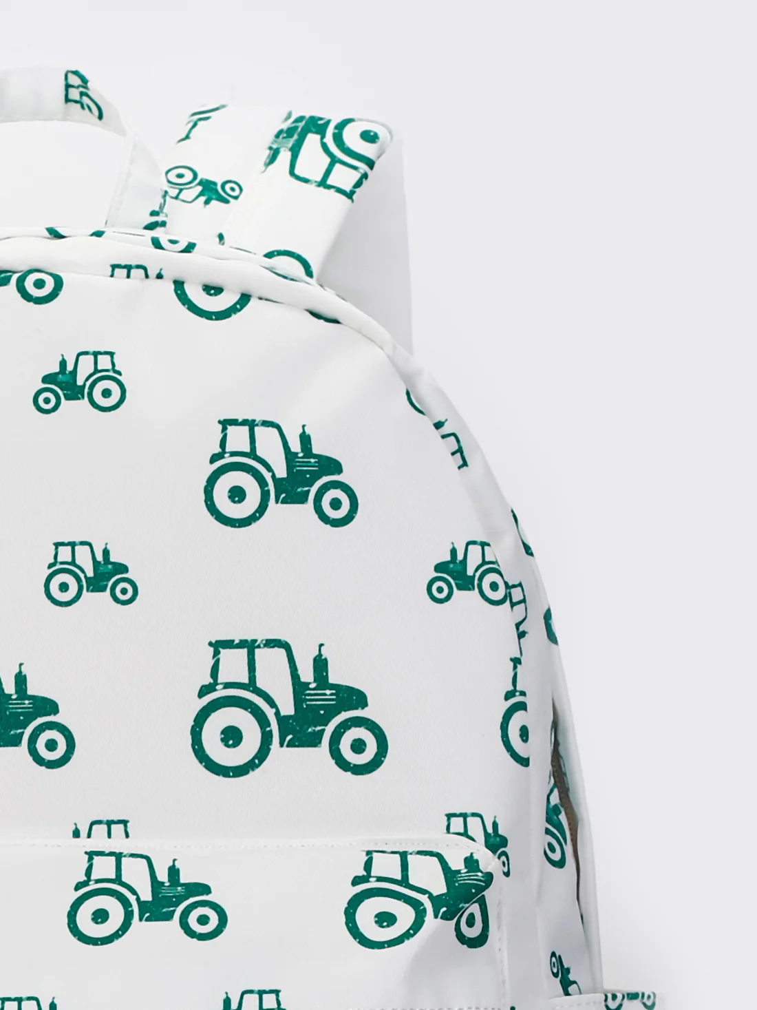 green tractor print kids backpack white bag