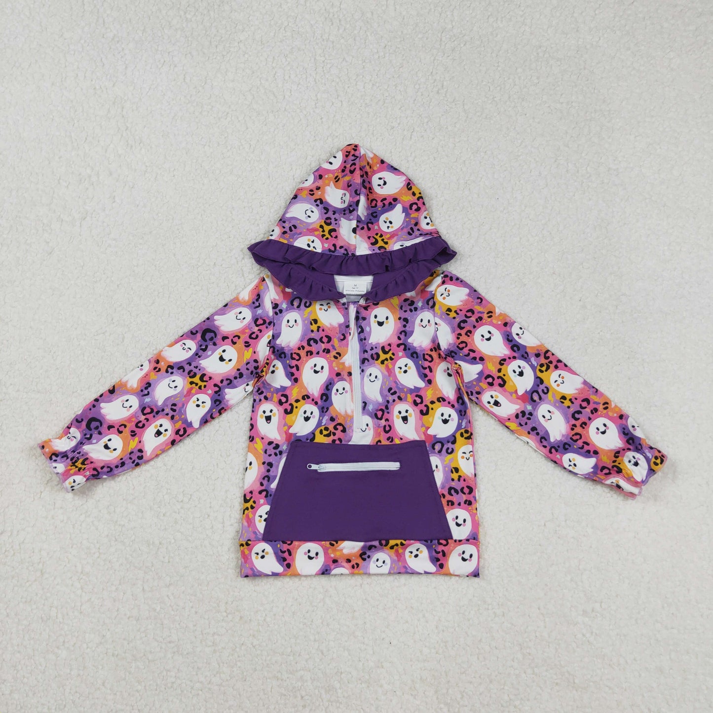 Halloween purple leopard boo girl hoodie with pocket