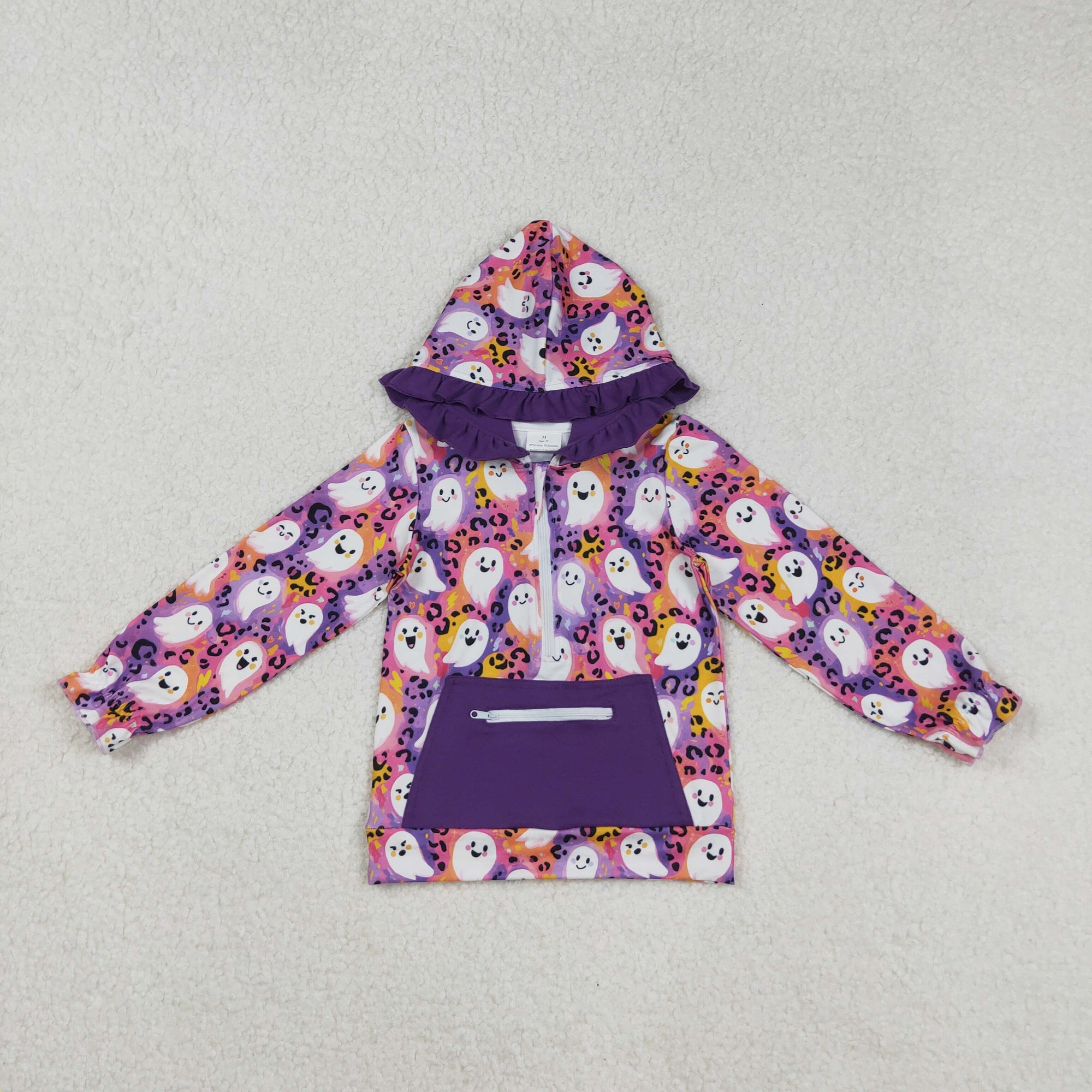 Halloween purple leopard boo girl hoodie with pocket