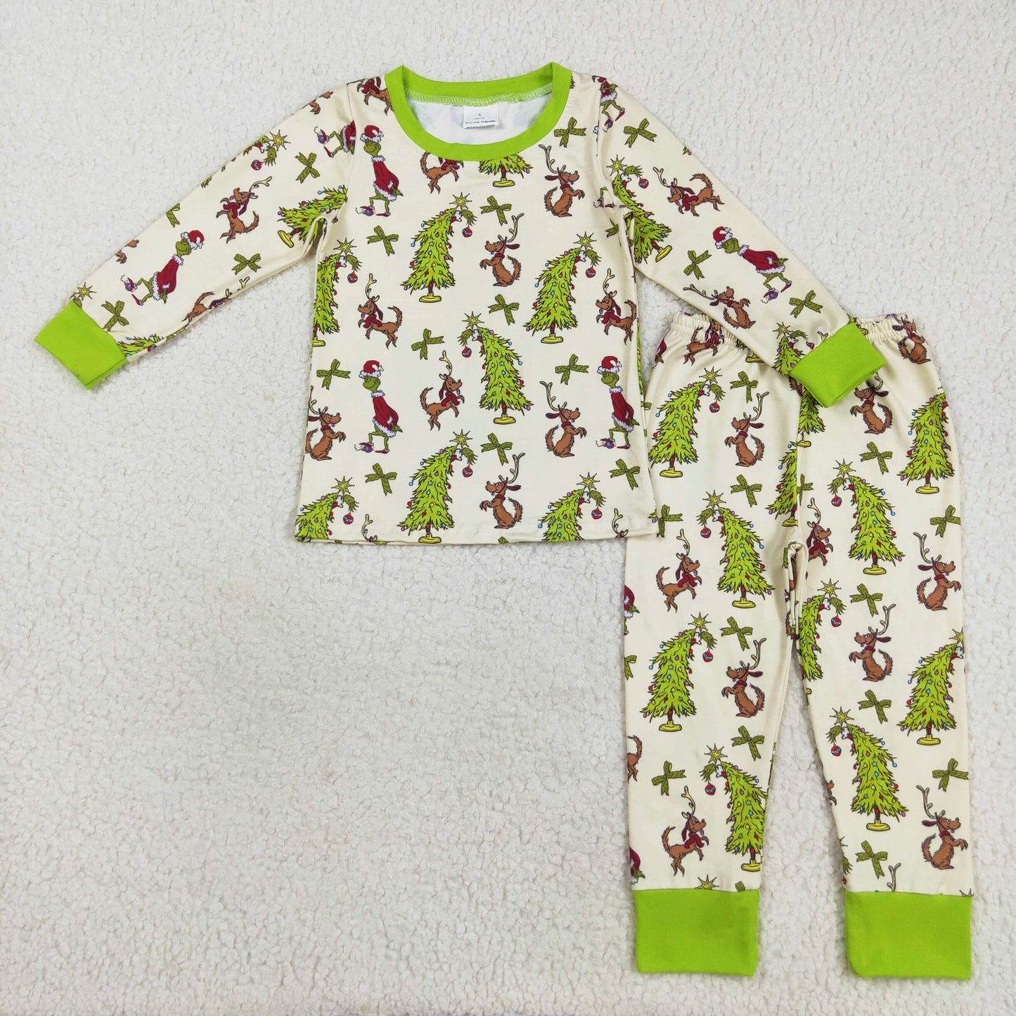 green tree bows gri*ch dog print boy pajama two pieces lounge set
