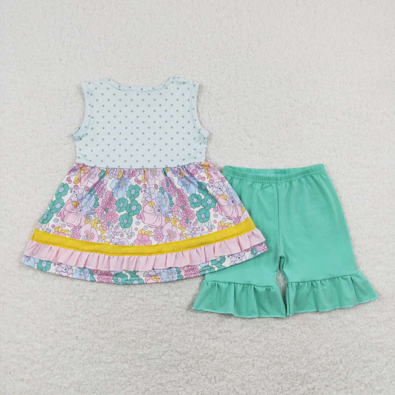girls sleeveless flower set summer shorts outfit