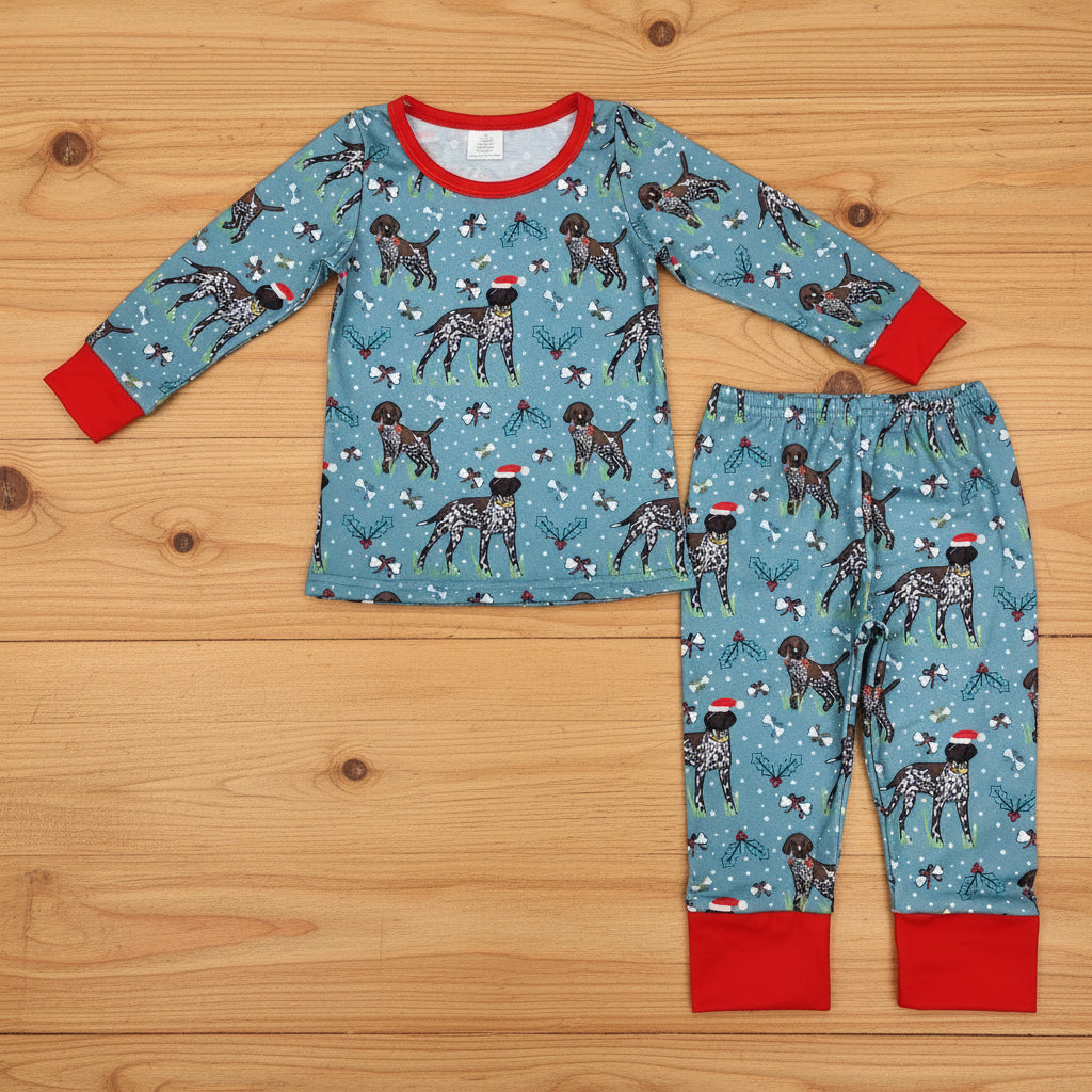 baby boy santa dog print Christmas bamboo pajama set