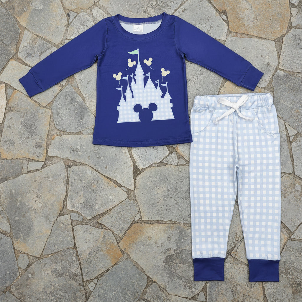 blue castle print jogger set boys clothes