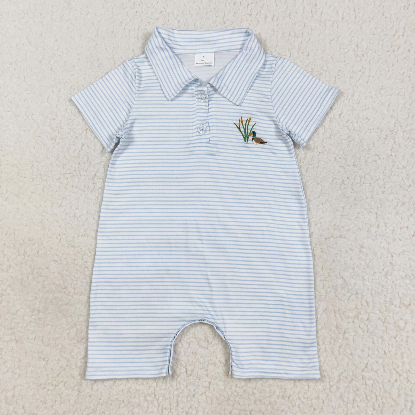 blue stripes duck embroidery baby boy polo romper