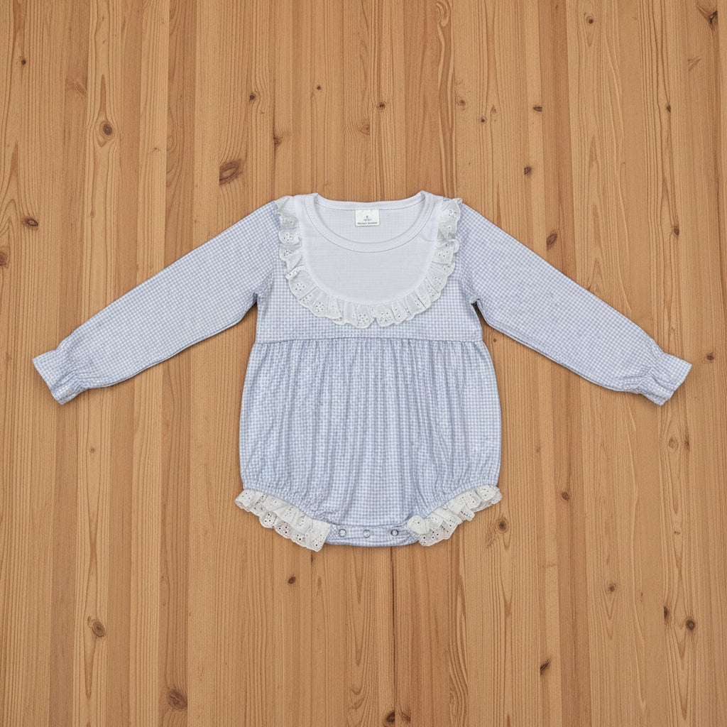 long sleeve blue gingham bubble