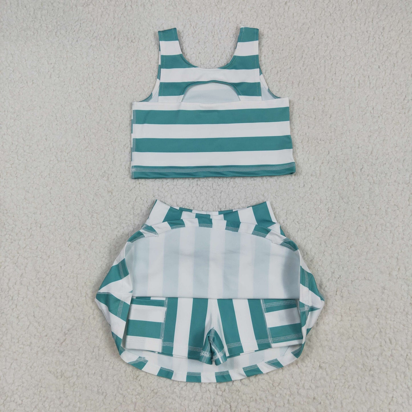green stripes two pieces athletic skort dress set