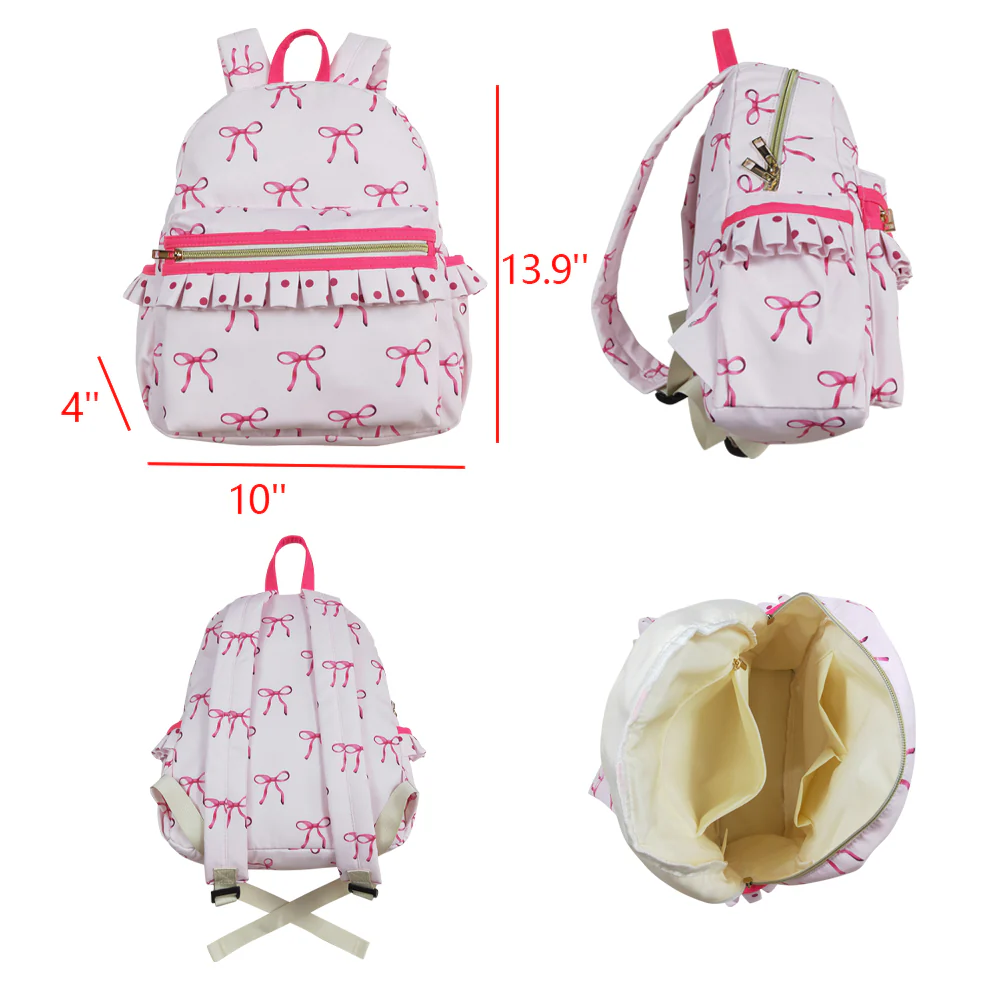 pink bows print children backpack girls bag