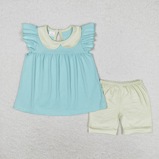 mint green girl shorts set summer clothing
