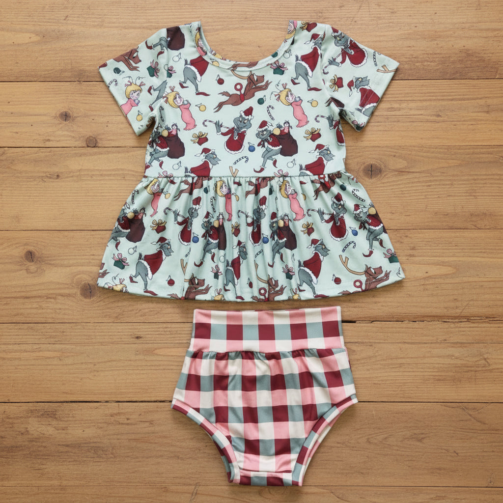 baby christmas bummie set-grinchey