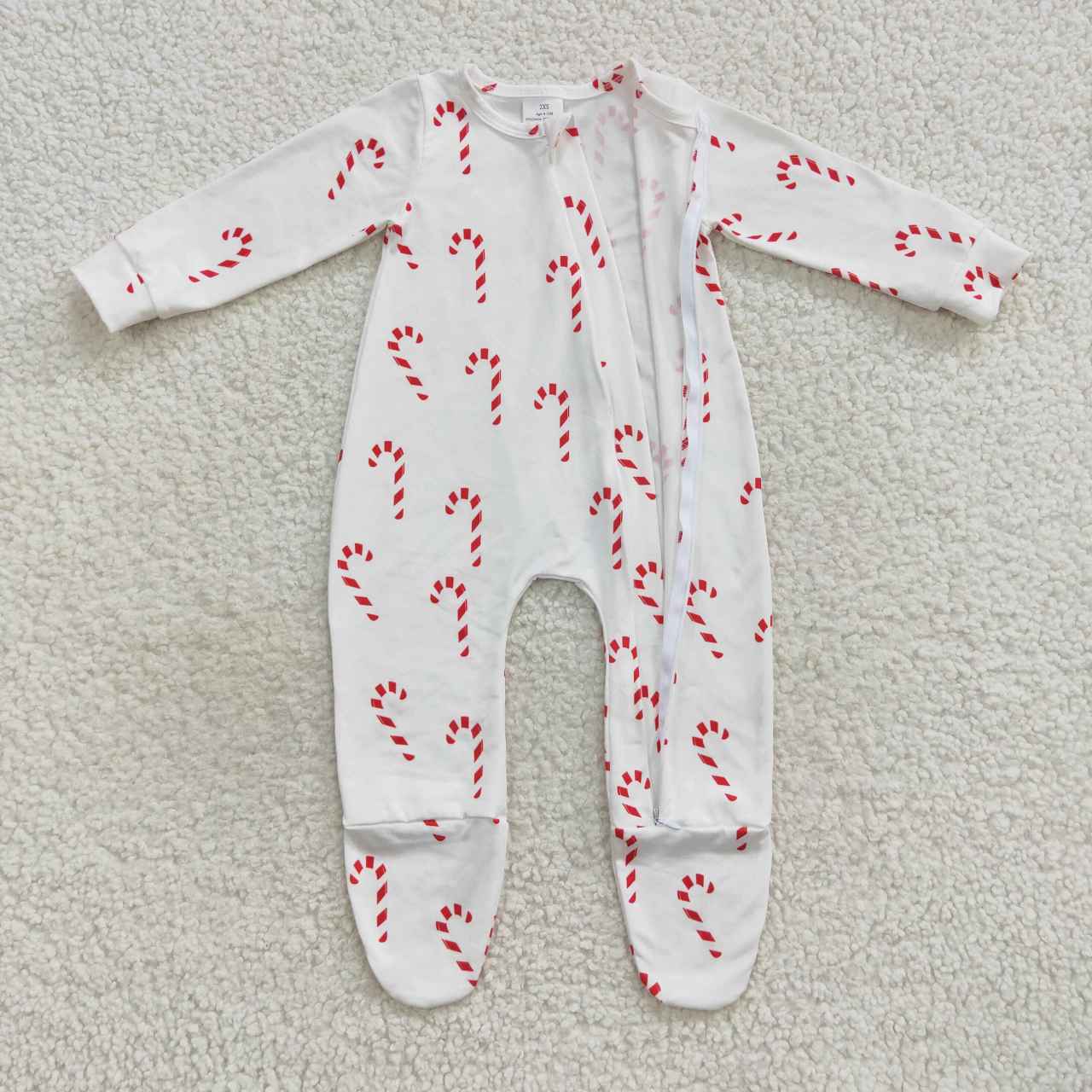 White candy cane toddler christmas footie sleeper