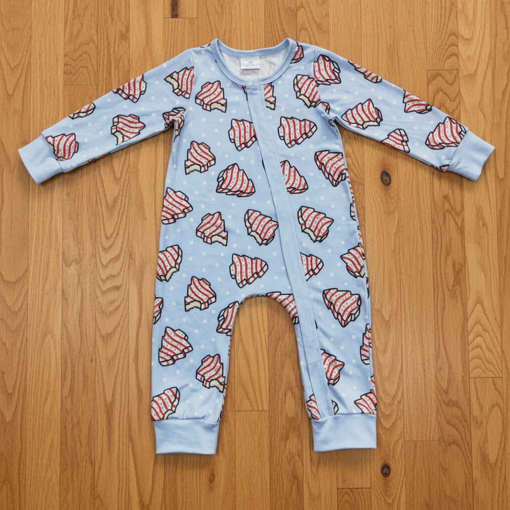 Blue Christmas cake zipper PJs