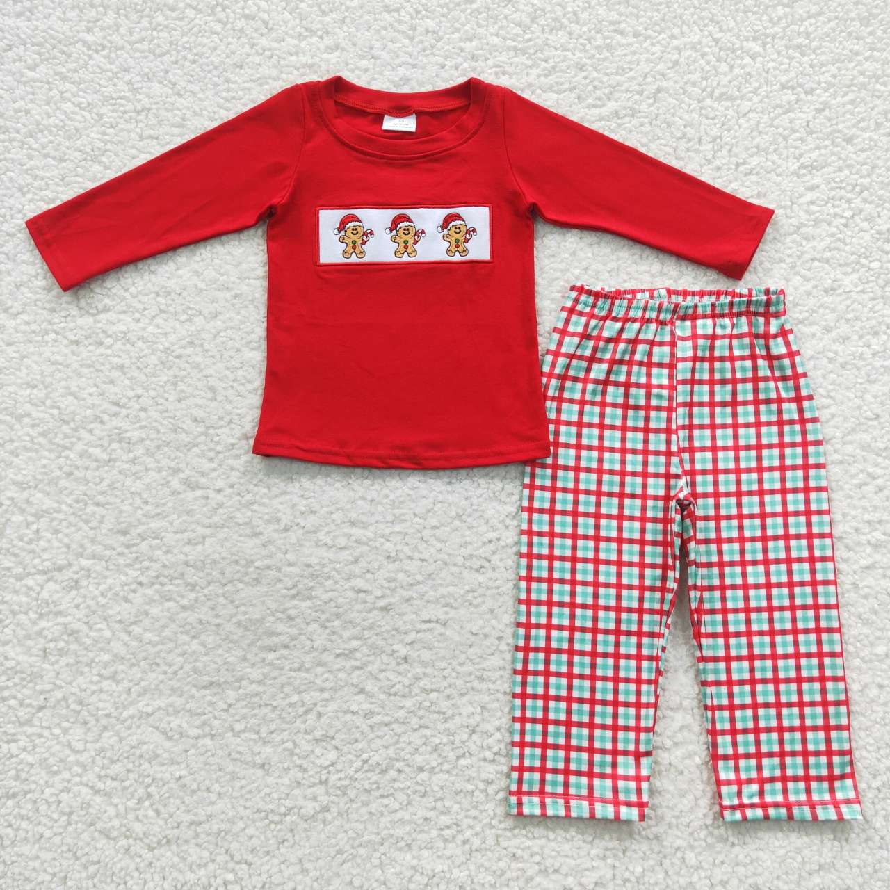red christmas gingerbread embroidered straight pants set