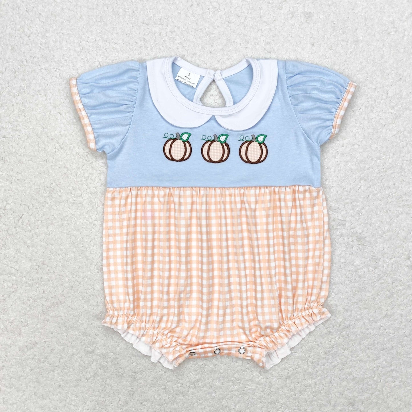 baby girl pumpkin embroidery collared bubble girl