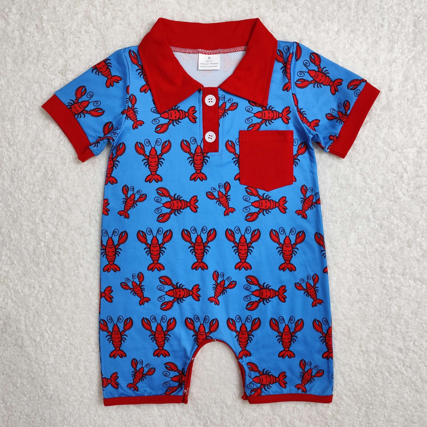crawfish print pocket polo romper
