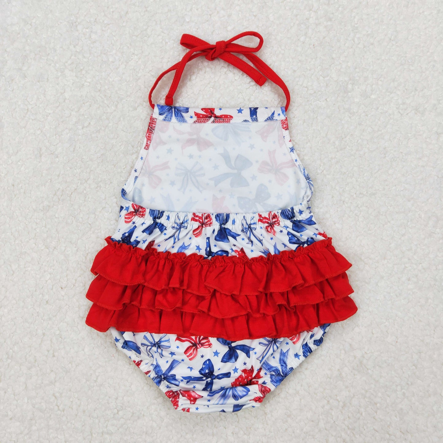 red white blue bow print halter ruffle bubble