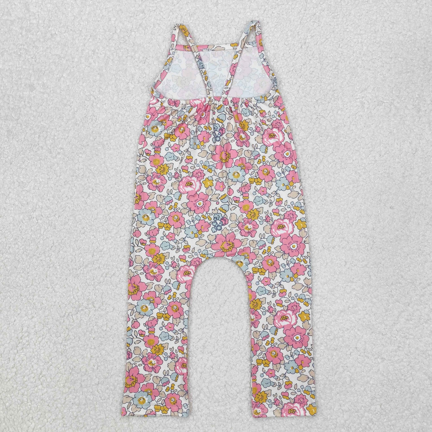 pink floral strap overalls girls jumpsuit