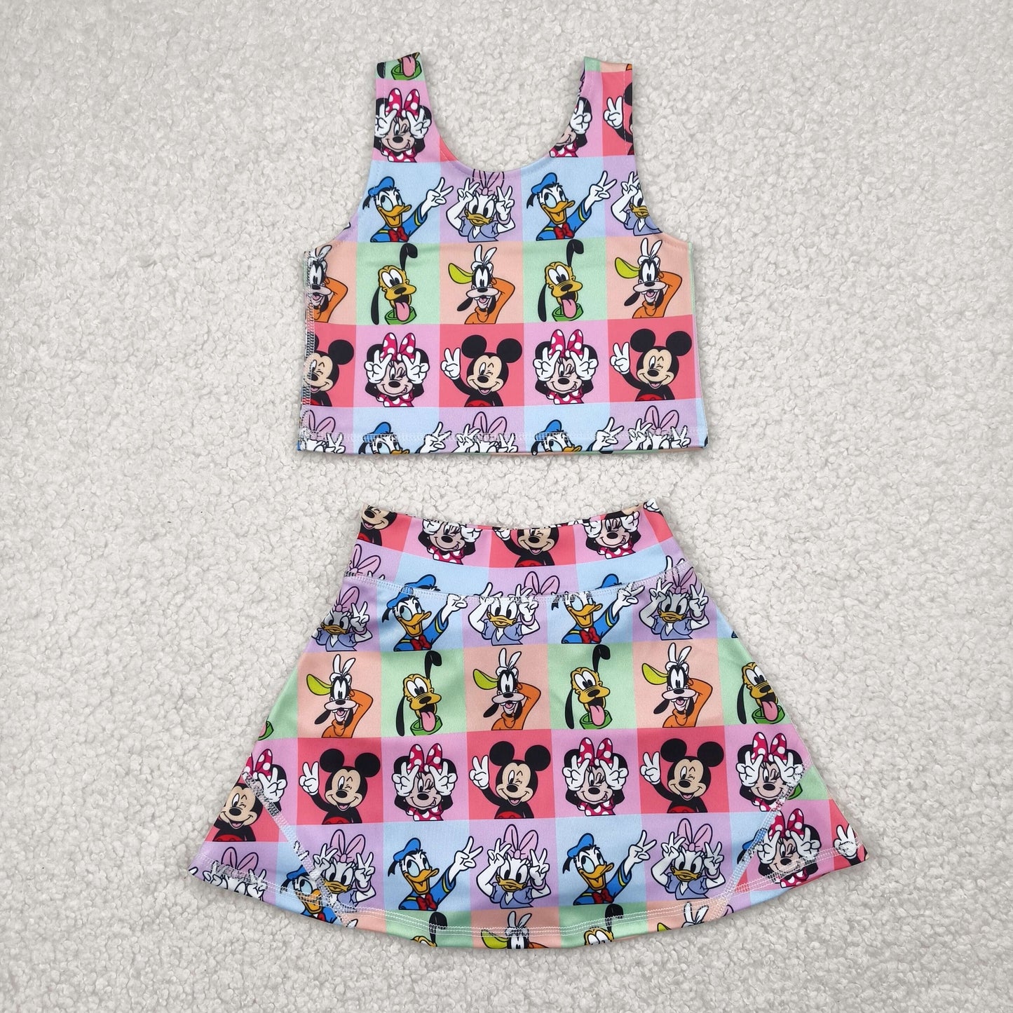 cartoon mouse duck blue two pieces athletic skort dress set
