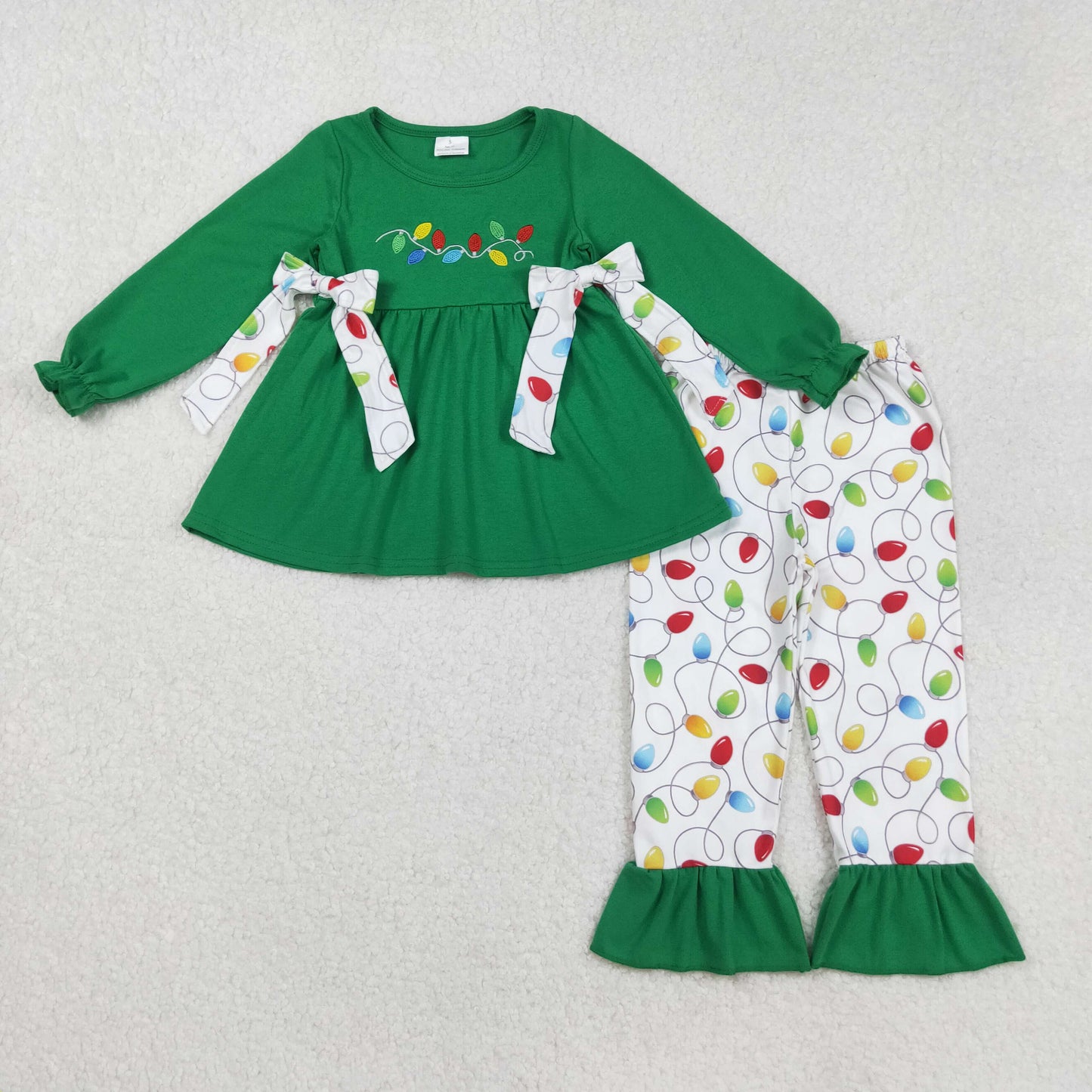 green Christmas light embroidery pants set