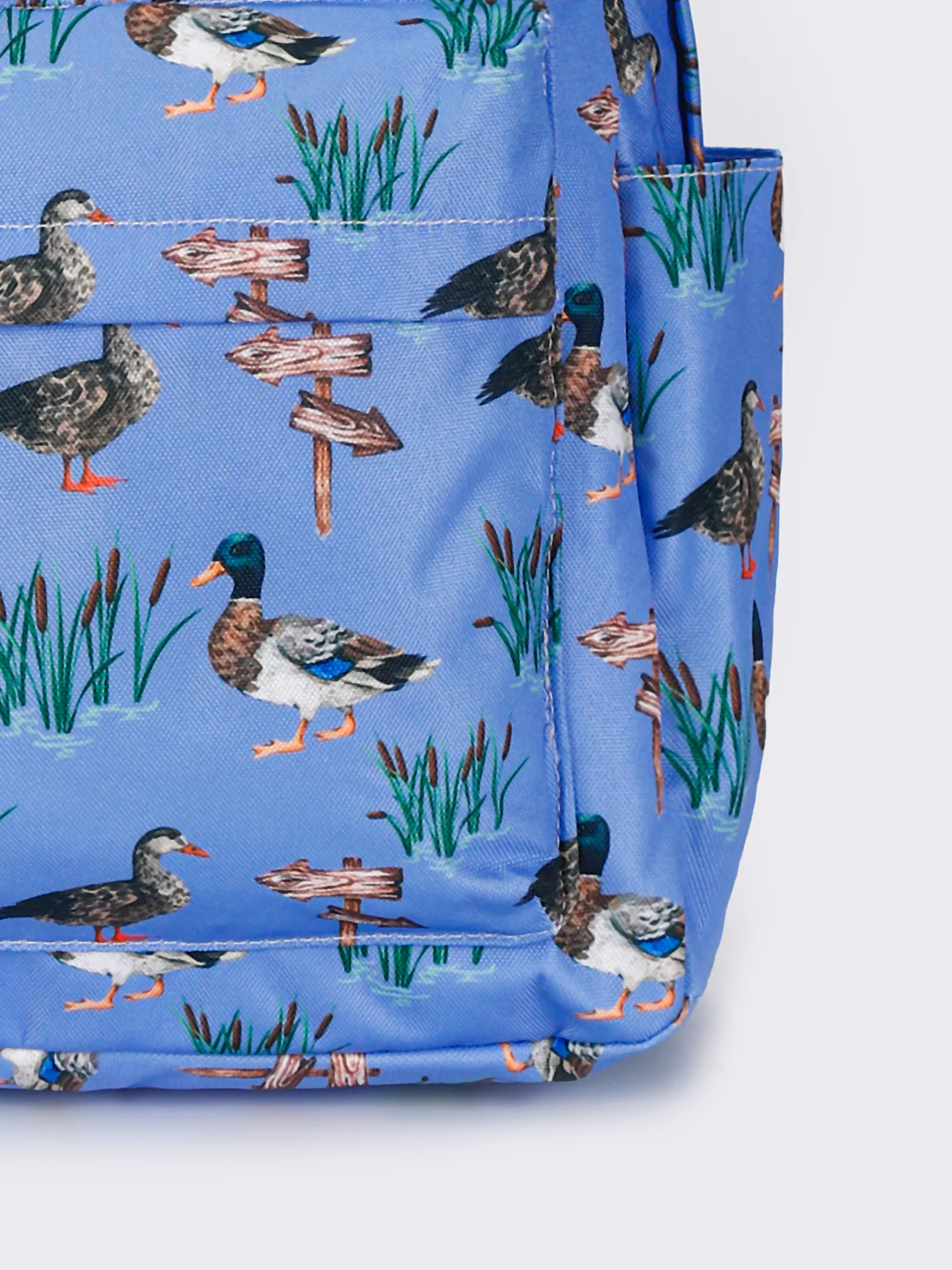 duck print children backpack blue bag