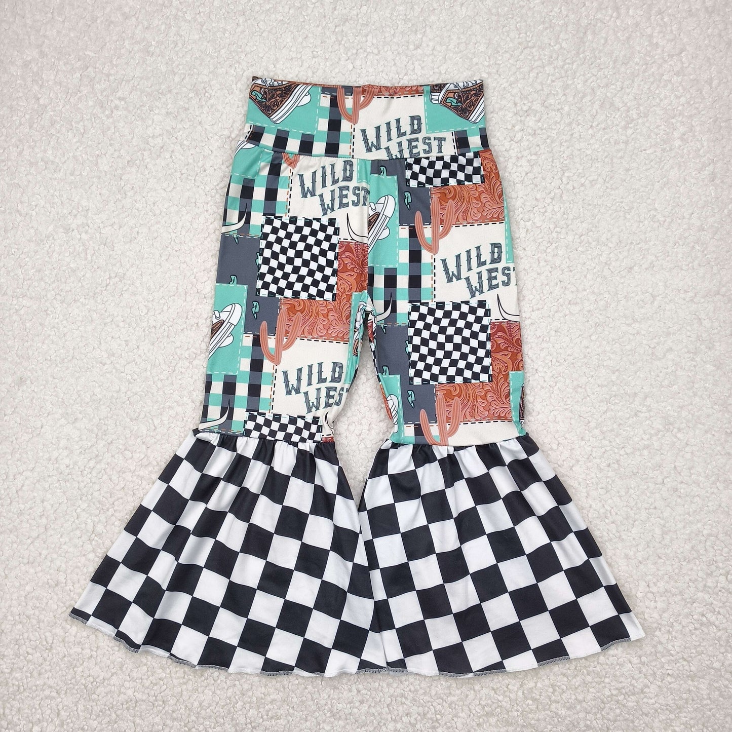 wild west checkered girls bell bottom pants