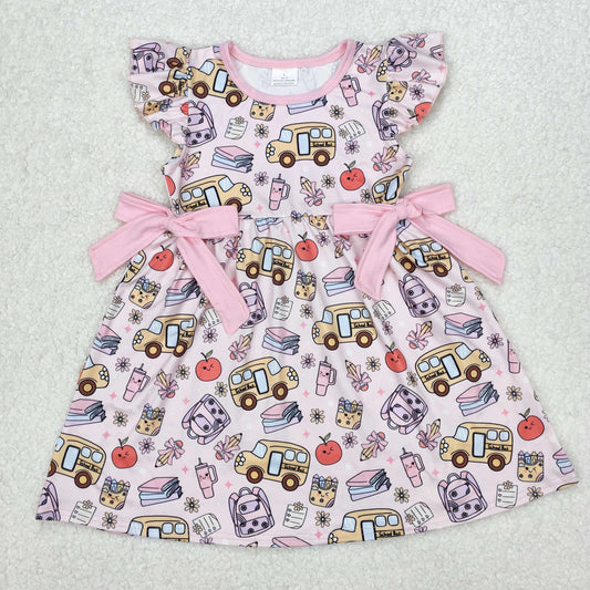 bag book bus print girl back to school dress
