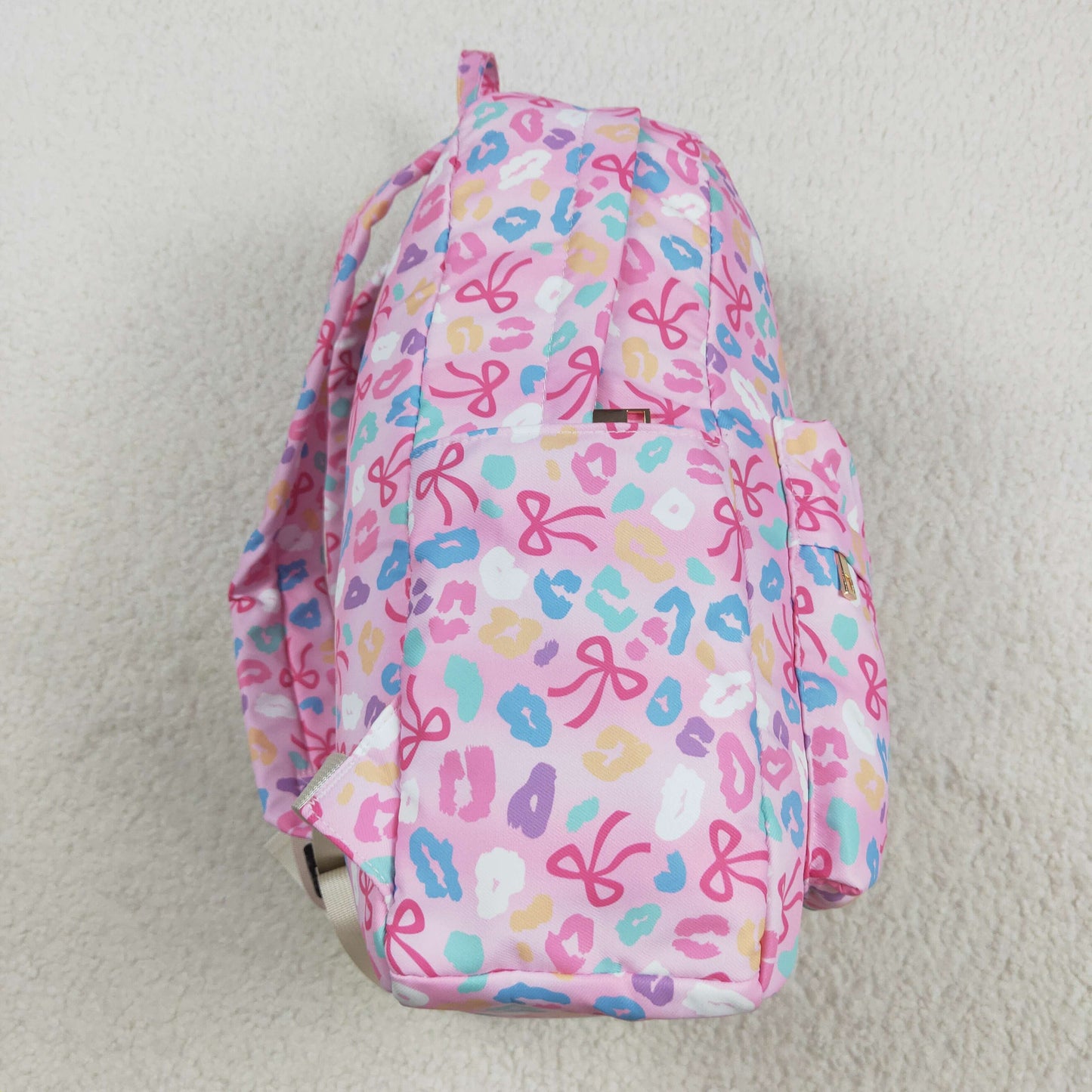 colorful leopard pink bow print kids backpack