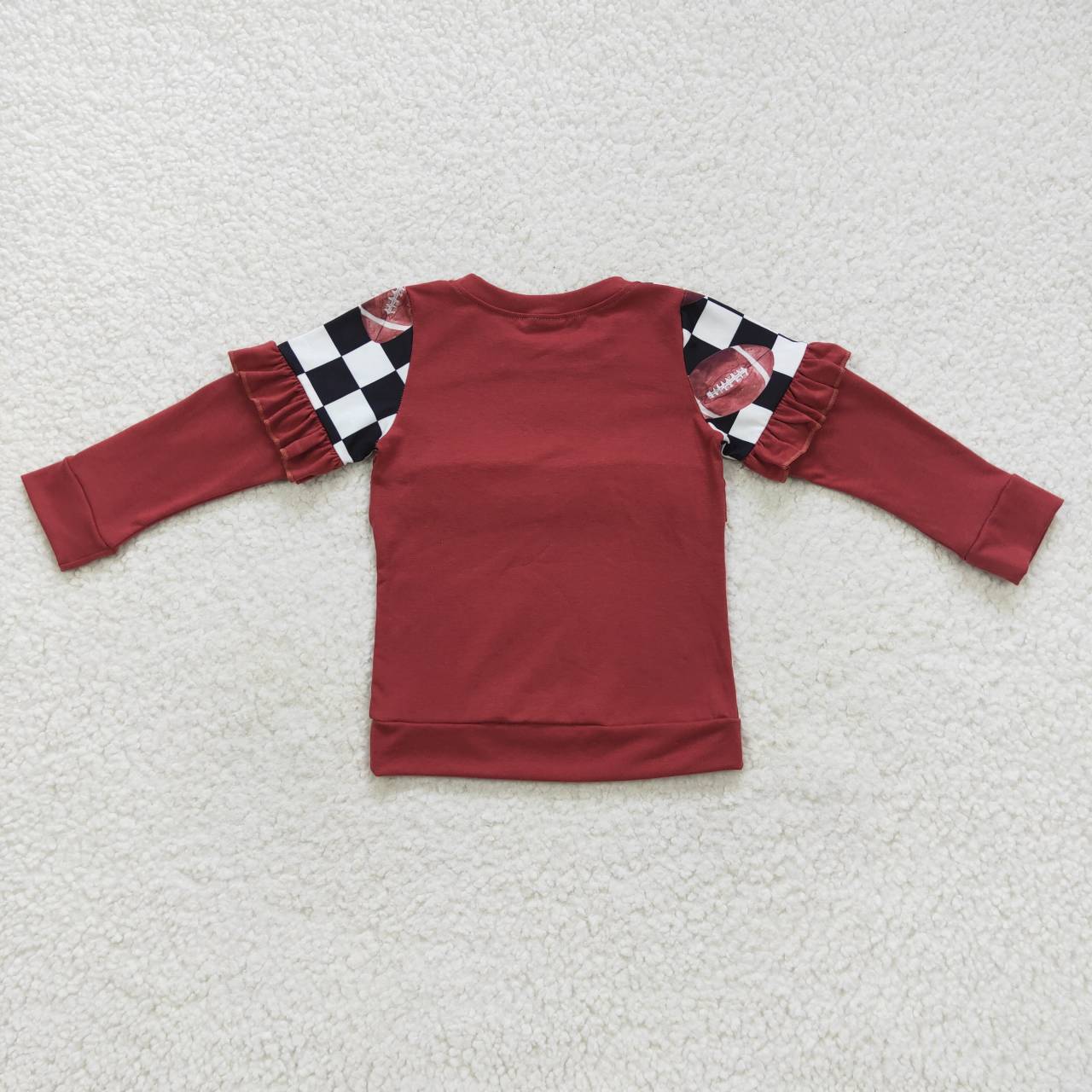 little girl fall football print brown ruffle pullover