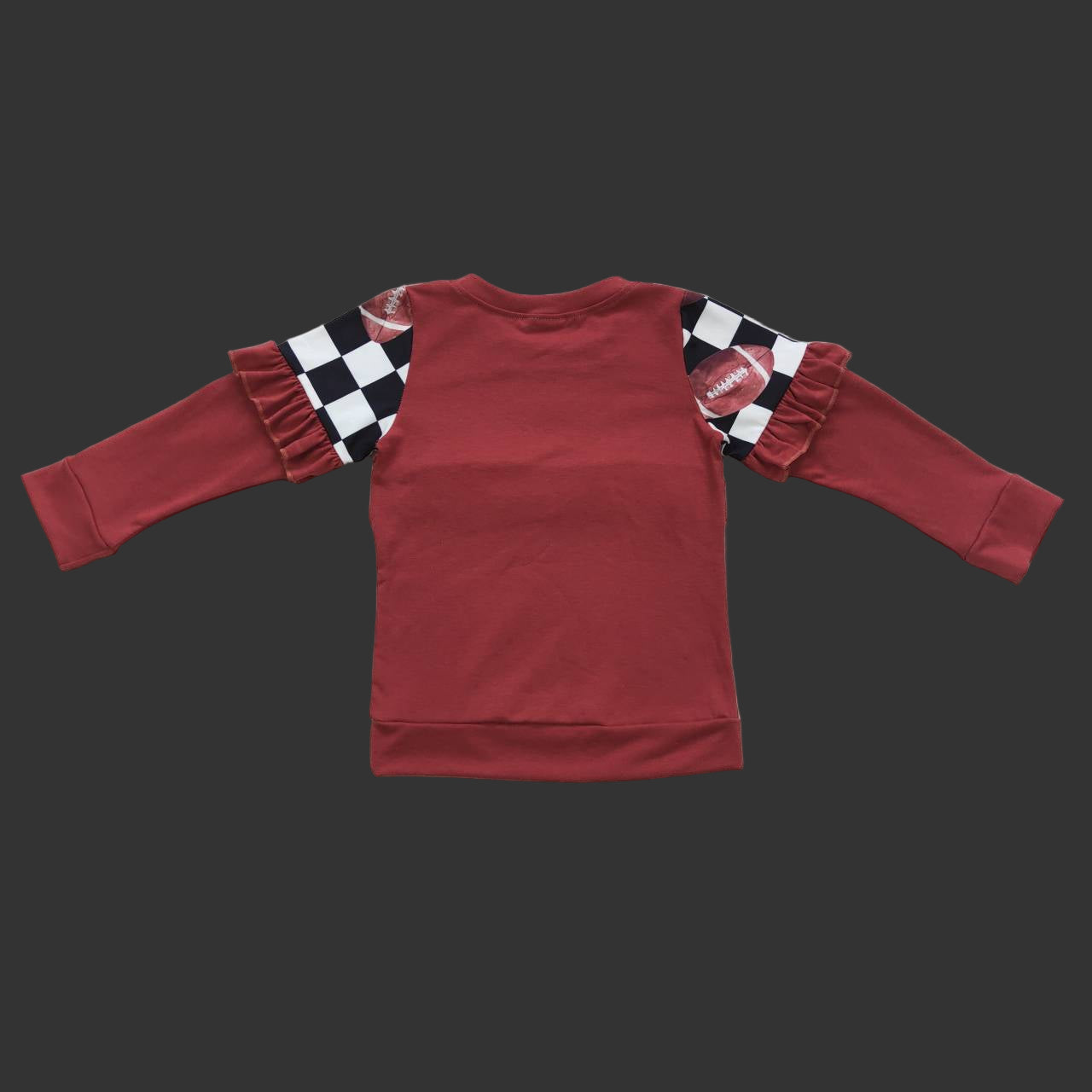 little girl fall football print brown ruffle pullover