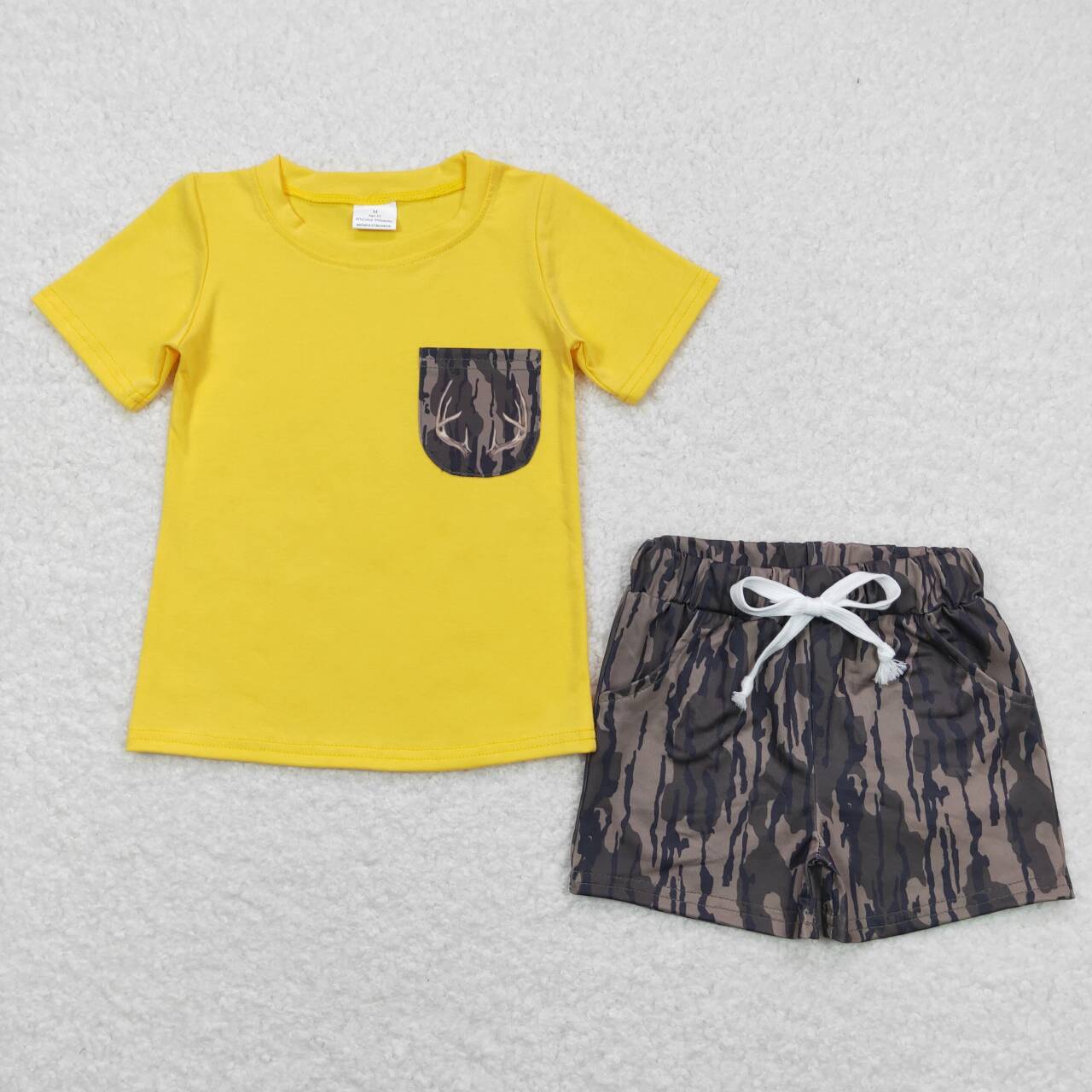 boy clothing deer print pocket shirt camo shorts set