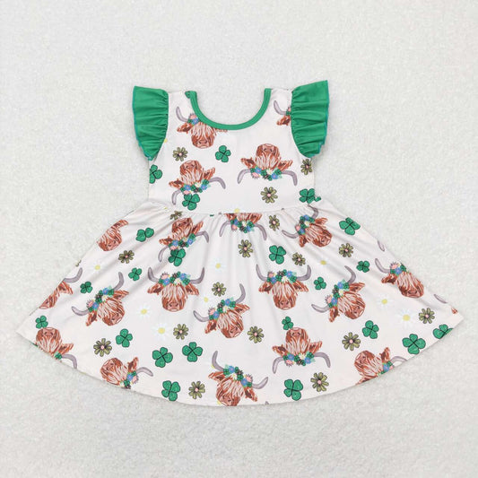 baby girl green flutter sleeve st patrick highland cow dress