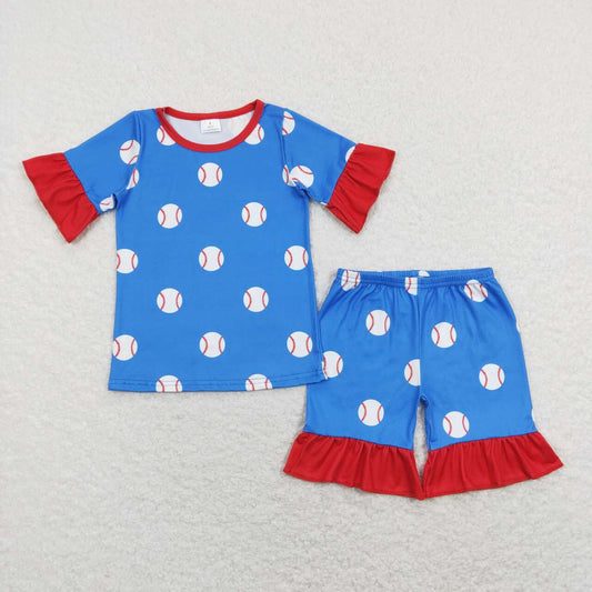 sibling girl blue baseball shorts set