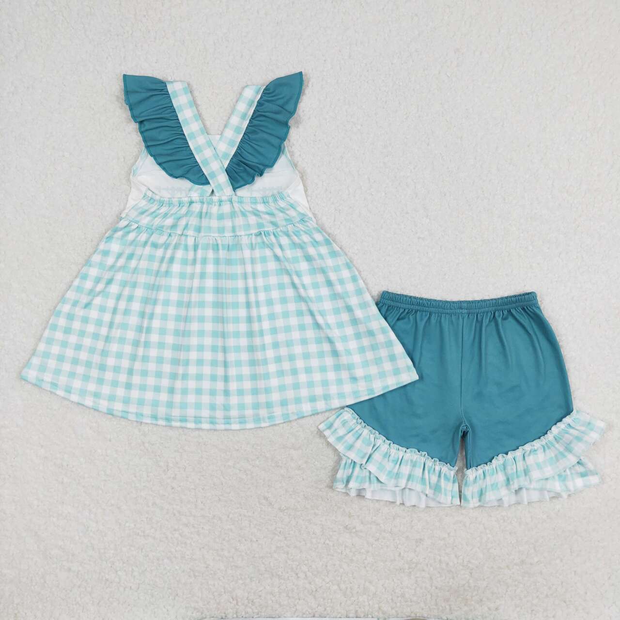 plaid lineman ruffle shorts set girl