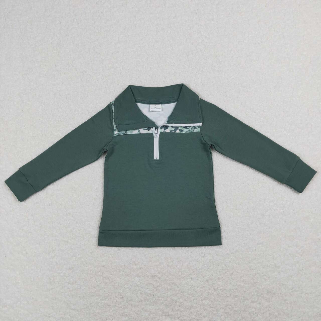 long sleeve camo dinosaur zip pullover