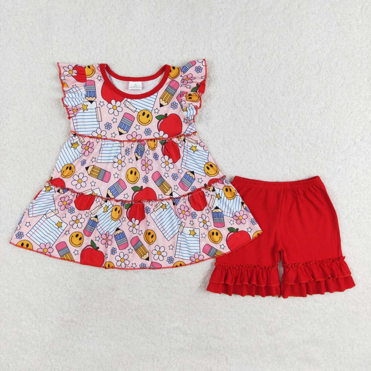 pencil books girls back to school outfit red