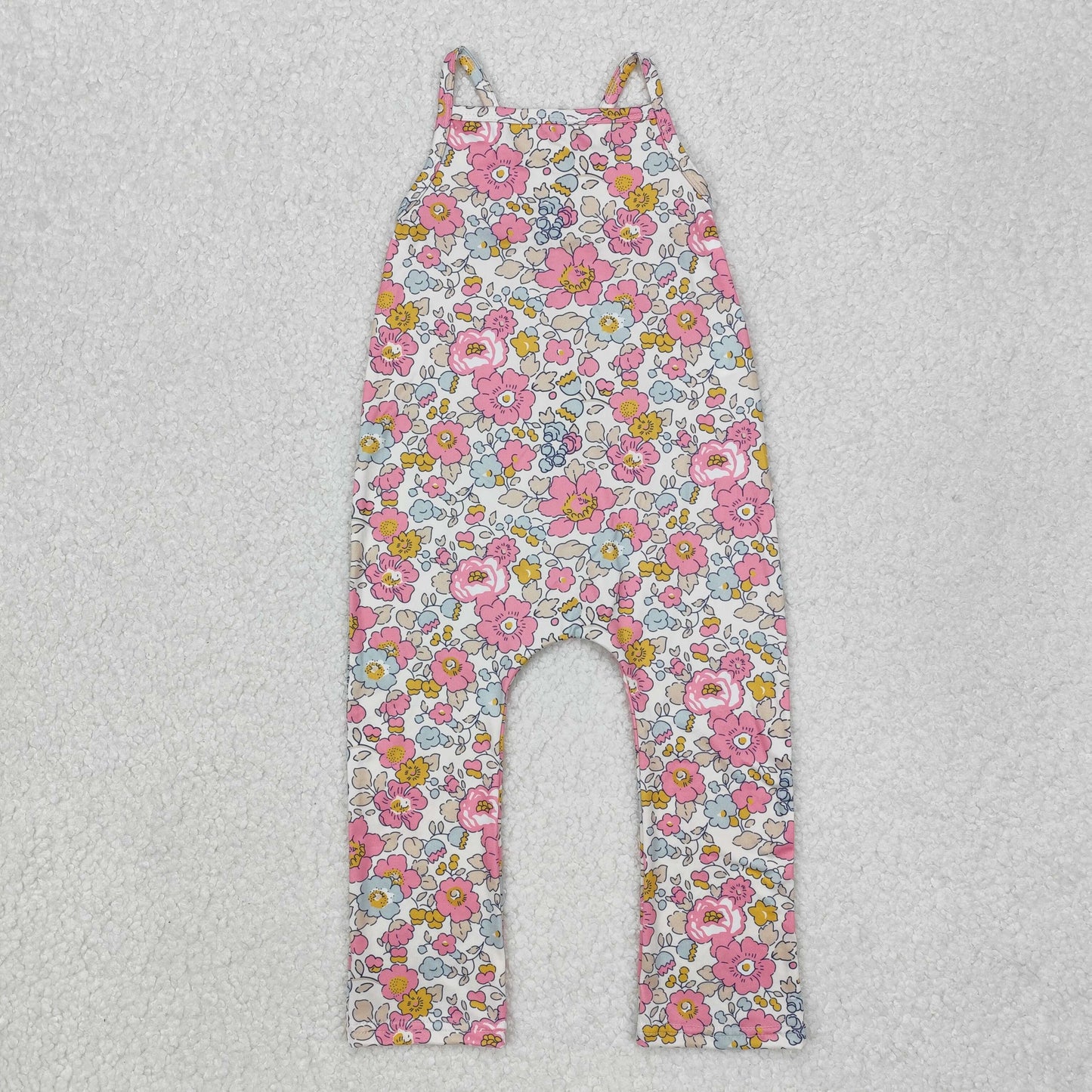 pink floral strap overalls girls jumpsuit