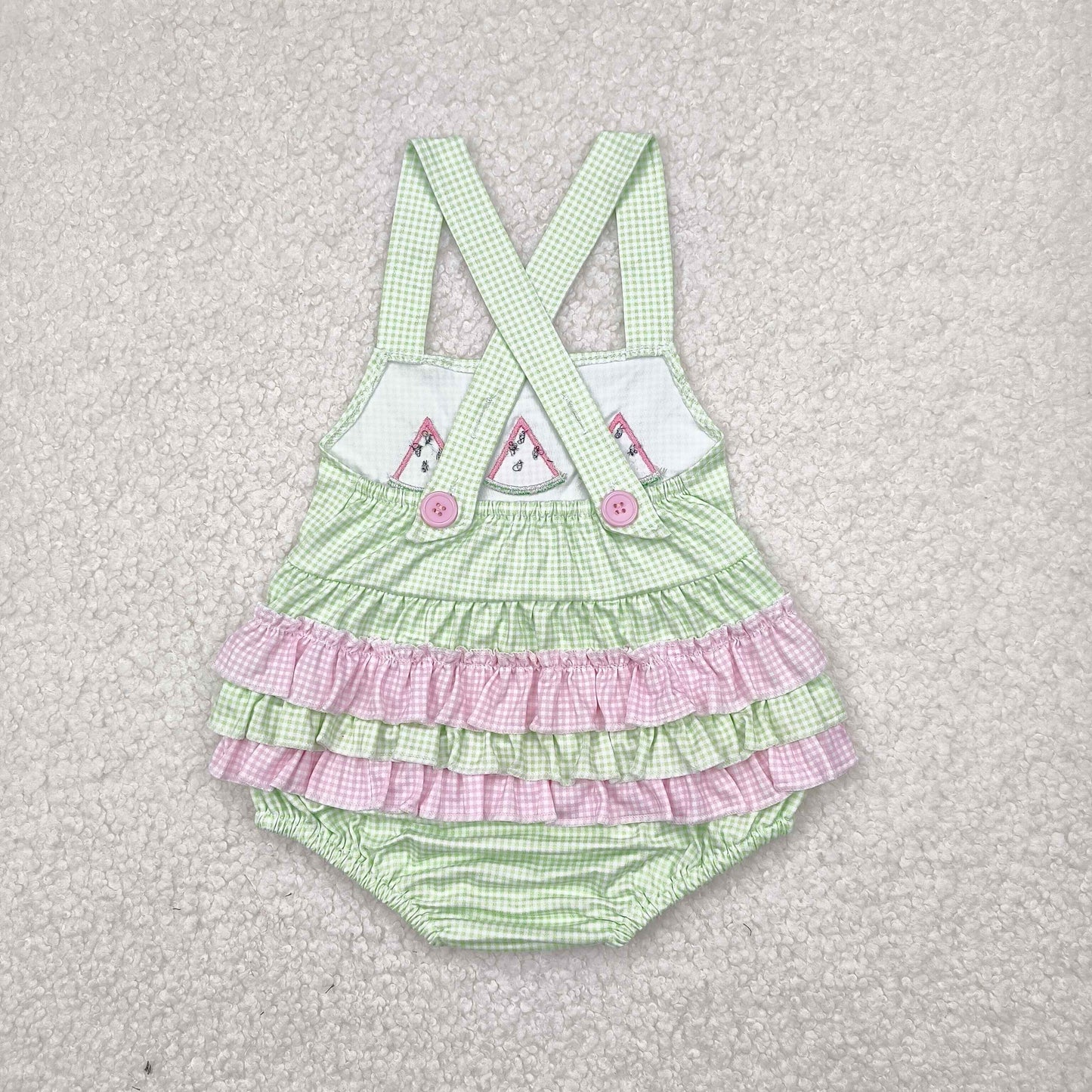 ruffle gingham watermelon embroidery bubble