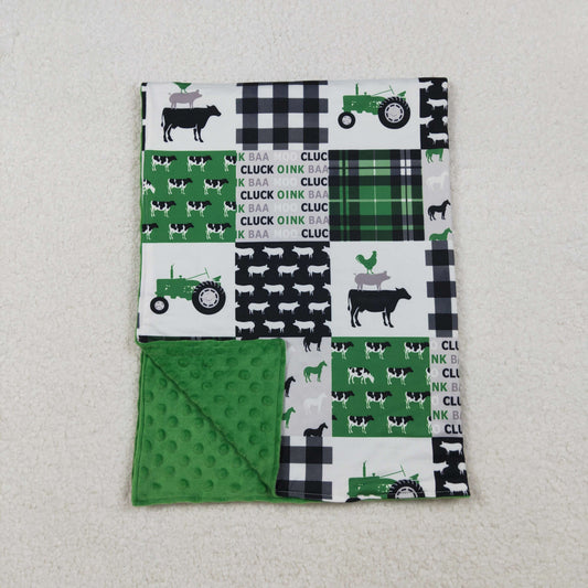 farm animal tractor print green baby blanket