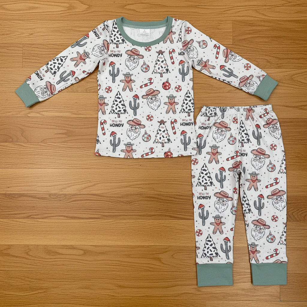 hohoho howdy santa kids Christmas pajama set