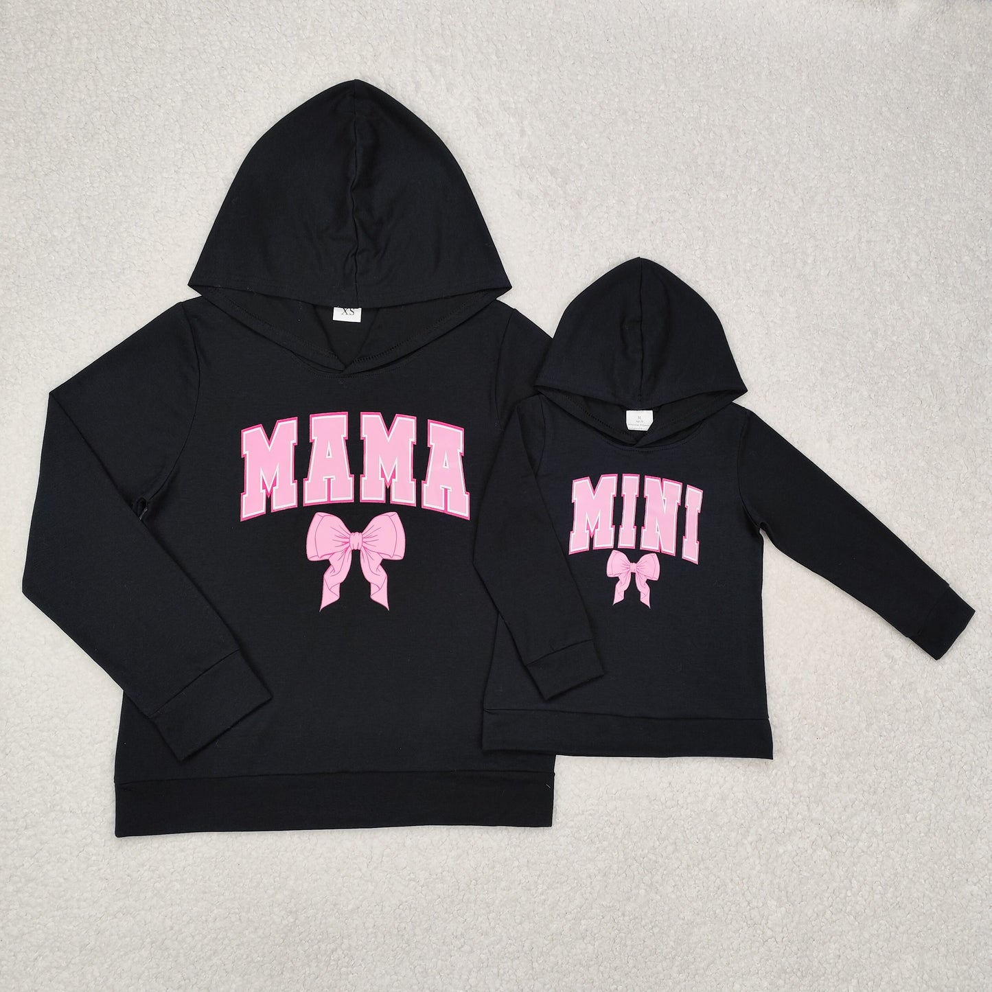 Mama Pink Bow Print Cotton Black Adult Hoodies