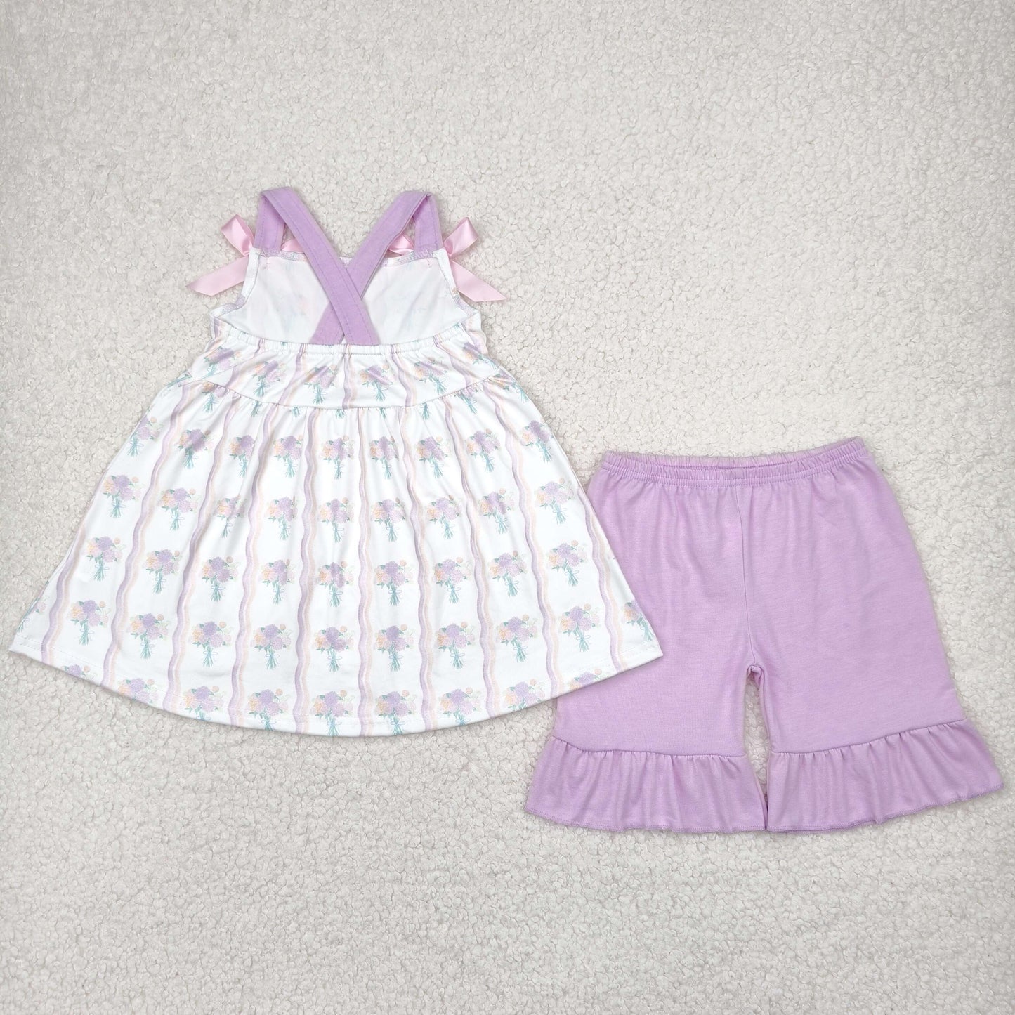 striped flower print strap shorts set
