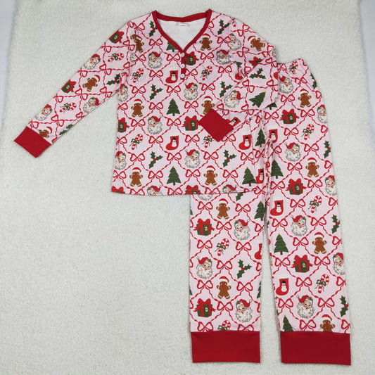 women pajama santa coquette bow trellis Christmas adult sleepwear