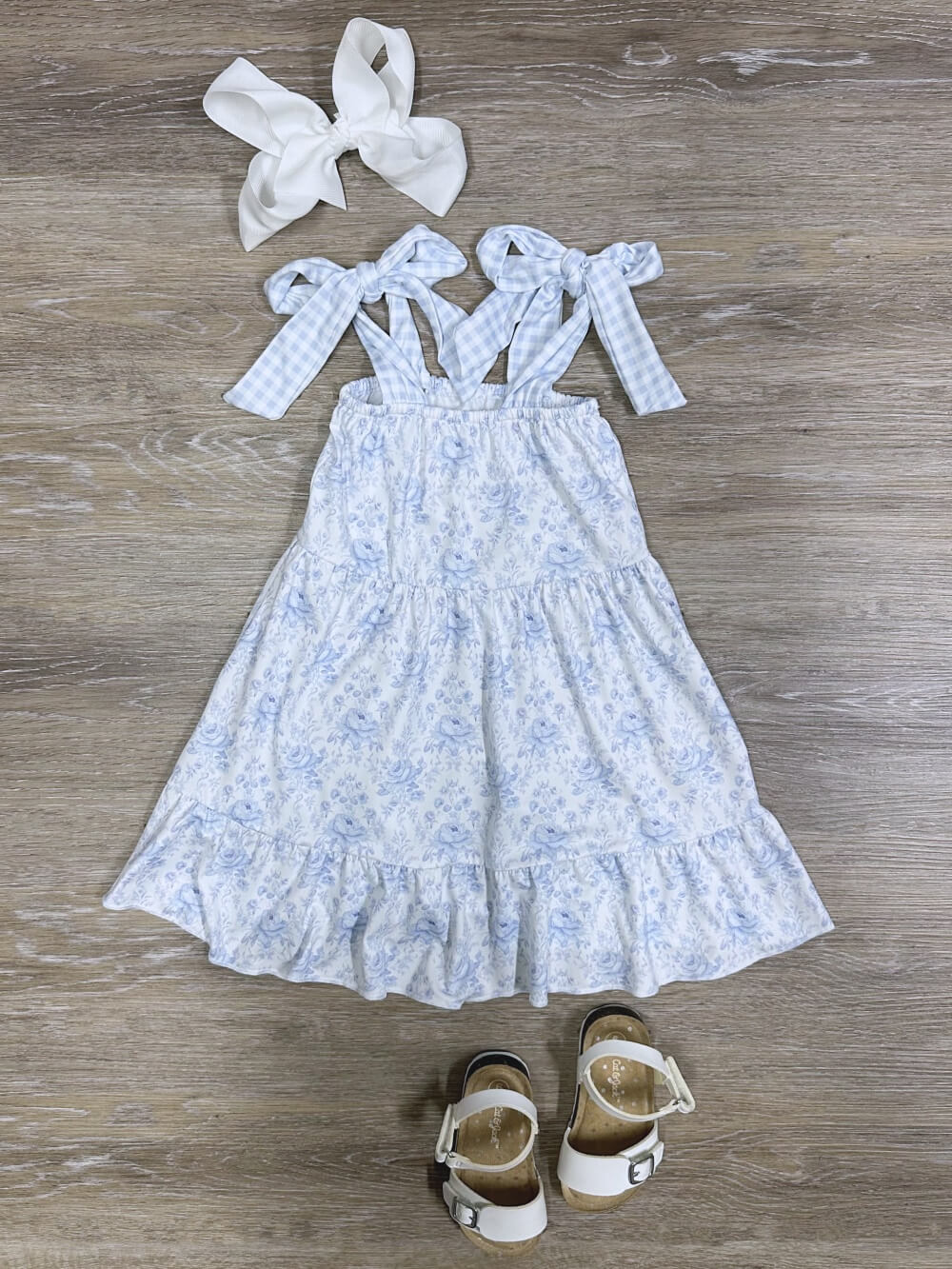 Porcelain Petals Girls Blue Bows & Florals Dress