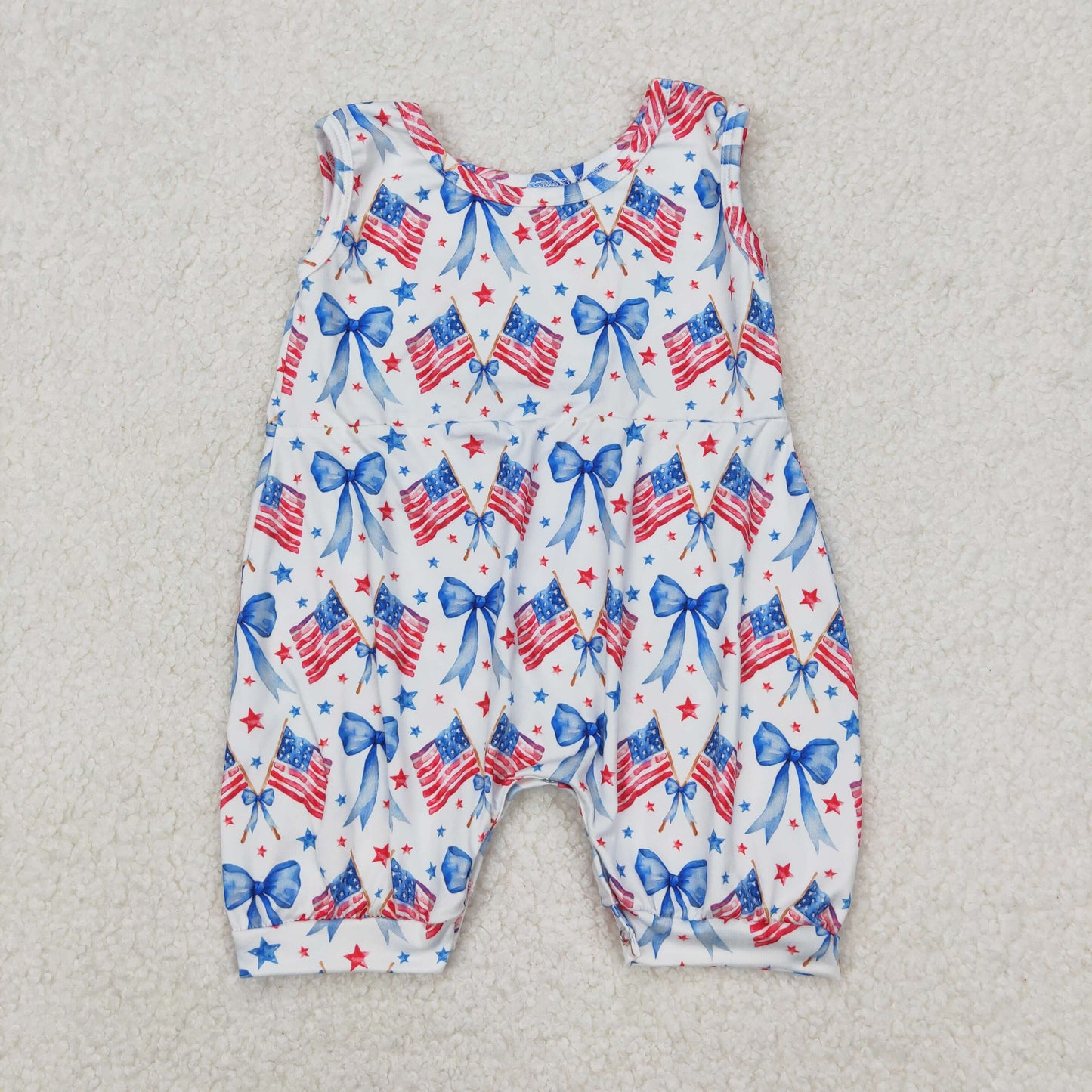 girl 4th of july bow star flag tank romper