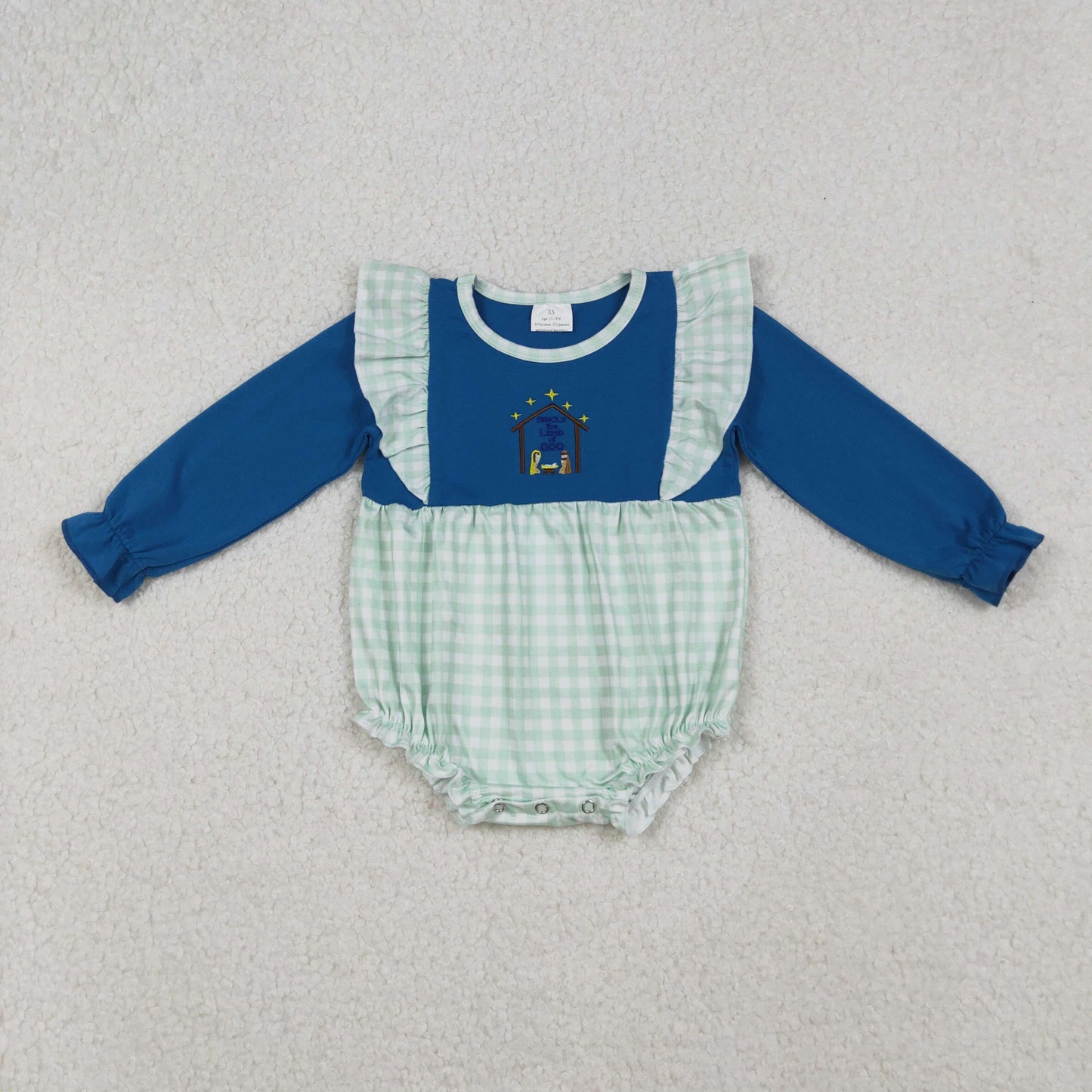 plaid nativity embroidery baby girl bubble