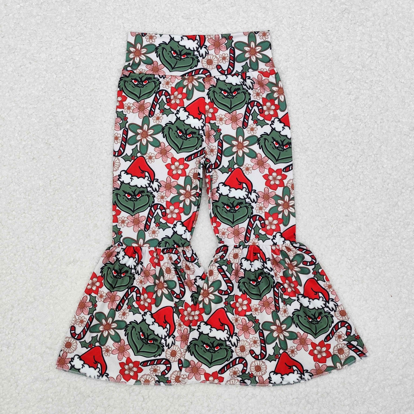 girl Christmas grinchey bell bottom pants