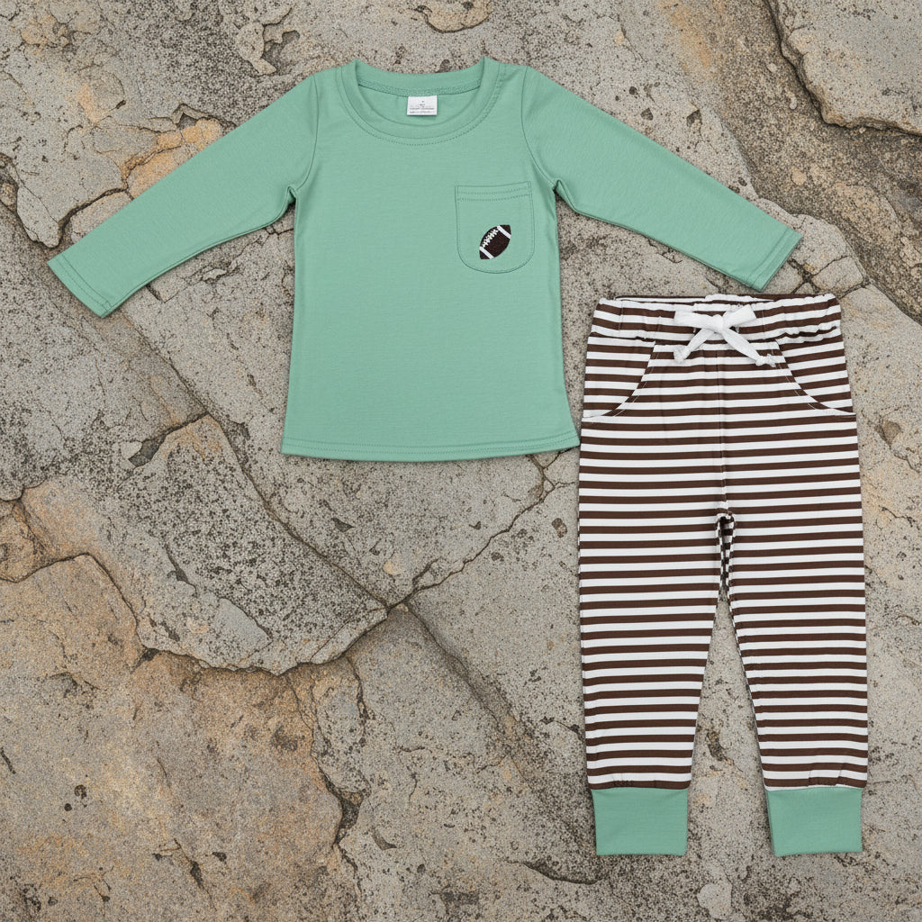 football pocket embroidery jogger set boys clothes