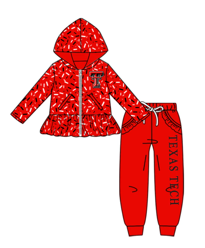 (Custom Design MOQ 5 Each Item)Team's Texas Tech Red Print Sibling Matching Clothes